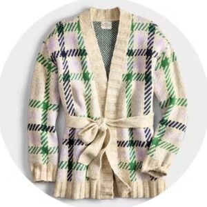 NEW St. John's Bay Beige Plaid Belted Cardigan with Green, Navy & Lavender.